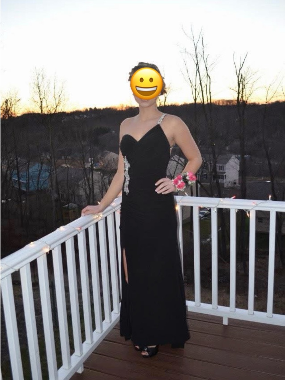 Morgan & Co. Black One-Shoulder Evening Gown with Side Crystal Detail